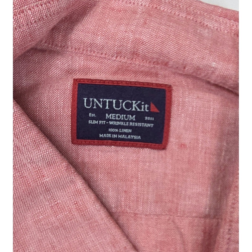 UNTUCKit Red Eberle Wrinkle-Resistant Linen Button Up L/S Shirt Men's Size M - Picture 4 of 7